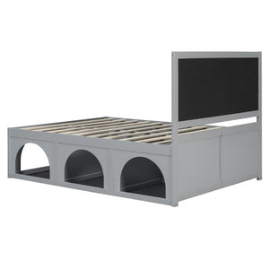 English Elm Queen Platform Bed with Pet Nook Arched Frame and Channel Tufted Velvet Headboard Light Gray N820S00086E