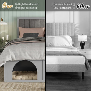 English Elm Queen Platform Bed with Pet Nook Arched Frame and Channel Tufted Velvet Headboard Light Gray N820S00086E