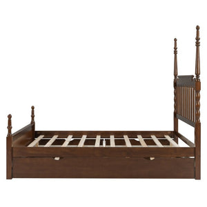English Elm Queen Platform Bed Spindle Headboard with Trundle and Two Under Storage Drawers Walnut N820S00092D