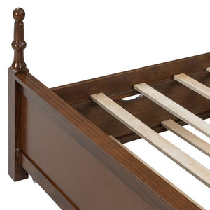 English Elm Queen Platform Bed Spindle Headboard with Trundle and Two Under Storage Drawers Walnut N820S00092D