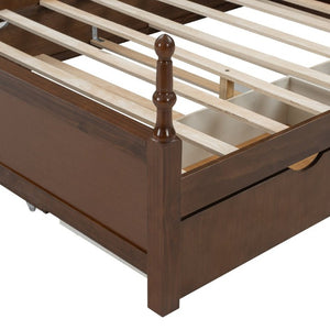 English Elm Queen Platform Bed Spindle Headboard with Trundle and Two Under Storage Drawers Walnut N820S00092D