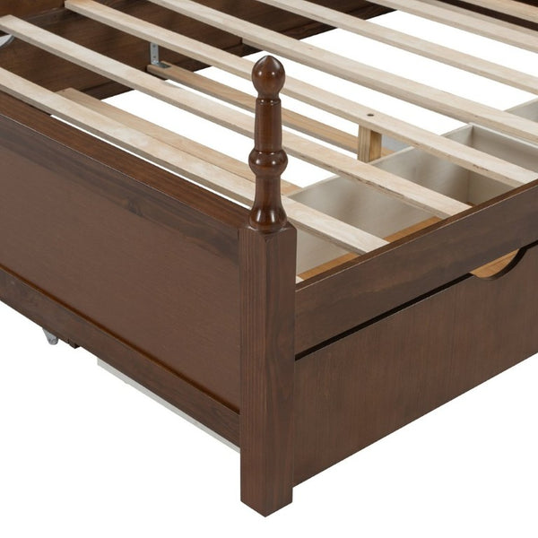 English Elm Queen Platform Bed Spindle Headboard with Trundle and Two Under Storage Drawers Walnut N820S00092D