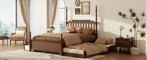 English Elm Queen Platform Bed Spindle Headboard with Trundle and Two Under Storage Drawers Walnut N820S00092D