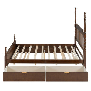 English Elm Queen Platform Bed Spindle Headboard with Trundle and Two Under Storage Drawers Walnut N820S00092D