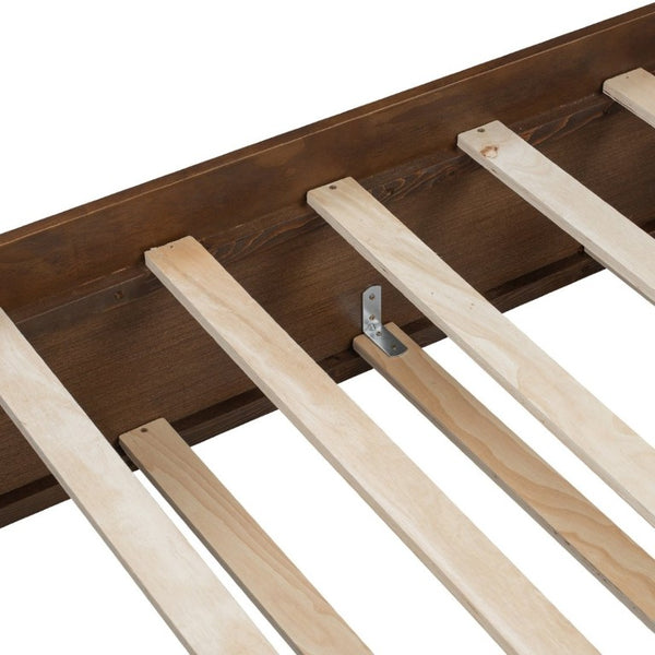 English Elm Queen Platform Bed Spindle Headboard with Trundle and Two Under Storage Drawers Walnut N820S00092D