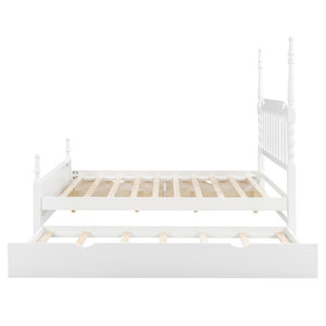 English Elm Queen Platform Bed Spindle Headboard with Trundle and Two Under Storage Drawers White N820S00092K