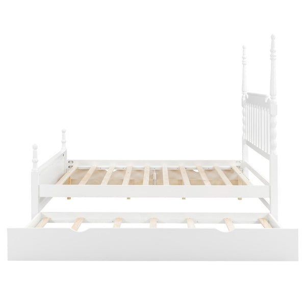 English Elm Queen Platform Bed Spindle Headboard with Trundle and Two Under Storage Drawers White N820S00092K