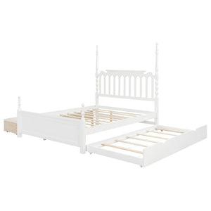 English Elm Queen Platform Bed Spindle Headboard with Trundle and Two Under Storage Drawers White N820S00092K