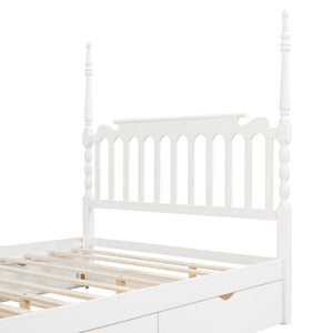 English Elm Queen Platform Bed Spindle Headboard with Trundle and Two Under Storage Drawers White N820S00092K