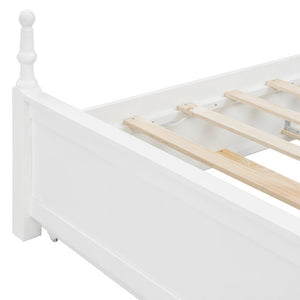 English Elm Queen Platform Bed Spindle Headboard with Trundle and Two Under Storage Drawers White N820S00092K