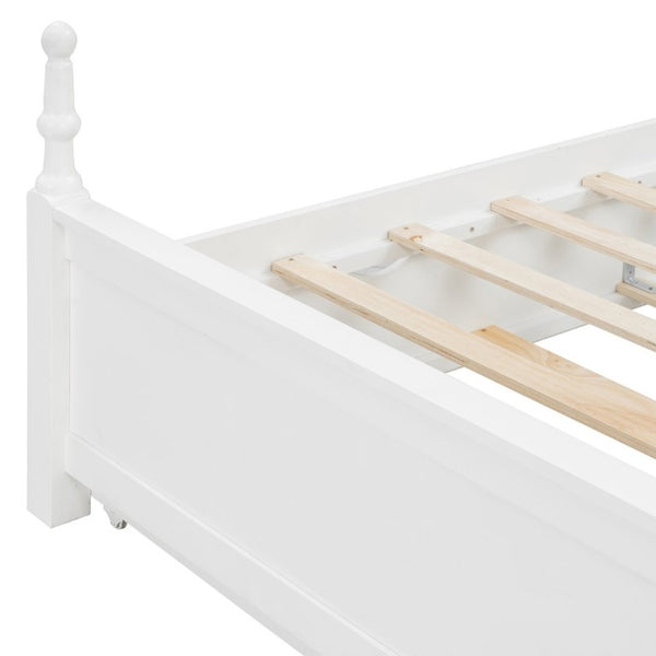 English Elm Queen Platform Bed Spindle Headboard with Trundle and Two Under Storage Drawers White N820S00092K