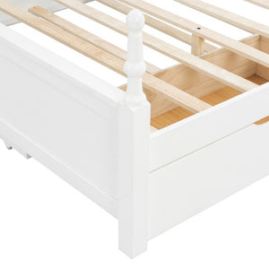 English Elm Queen Platform Bed Spindle Headboard with Trundle and Two Under Storage Drawers White N820S00092K