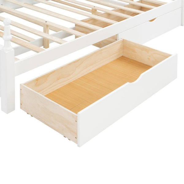 English Elm Queen Platform Bed Spindle Headboard with Trundle and Two Under Storage Drawers White N820S00092K