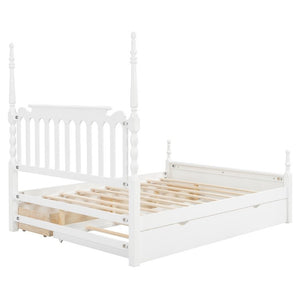 English Elm Queen Platform Bed Spindle Headboard with Trundle and Two Under Storage Drawers White N820S00092K