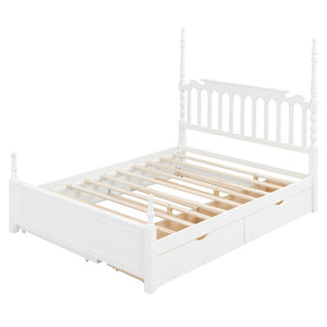 English Elm Queen Platform Bed Spindle Headboard with Trundle and Two Under Storage Drawers White N820S00092K