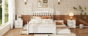 English Elm Queen Platform Bed Spindle Headboard with Trundle and Two Under Storage Drawers White N820S00092K