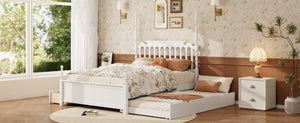 English Elm Queen Platform Bed Spindle Headboard with Trundle and Two Under Storage Drawers White N820S00092K