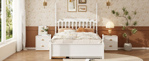 English Elm Queen Platform Bed Spindle Headboard with Trundle and Two Under Storage Drawers White N820S00092K