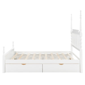 English Elm Queen Platform Bed Spindle Headboard with Trundle and Two Under Storage Drawers White N820S00092K