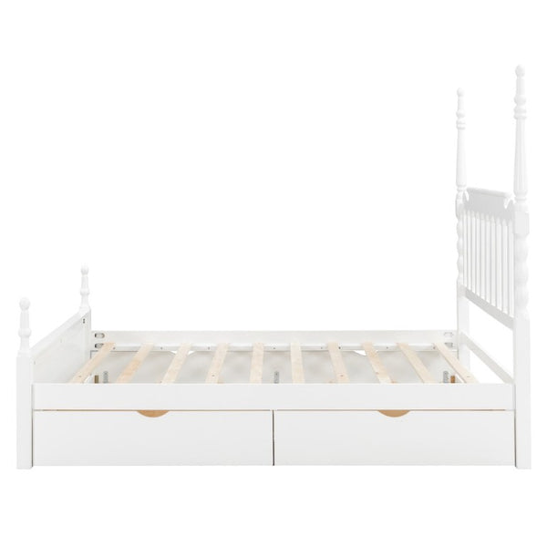 English Elm Queen Platform Bed Spindle Headboard with Trundle and Two Under Storage Drawers White N820S00092K
