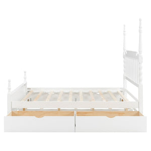 English Elm Queen Platform Bed Spindle Headboard with Trundle and Two Under Storage Drawers White N820S00092K