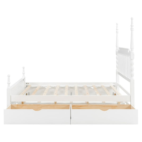 English Elm Queen Platform Bed Spindle Headboard with Trundle and Two Under Storage Drawers White N820S00092K