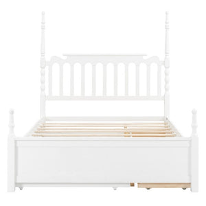 English Elm Queen Platform Bed Spindle Headboard with Trundle and Two Under Storage Drawers White N820S00092K
