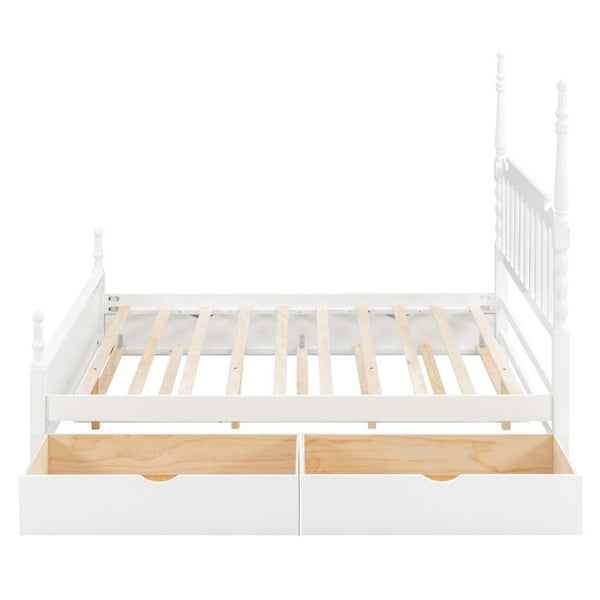 English Elm Queen Platform Bed Spindle Headboard with Trundle and Two Under Storage Drawers White N820S00092K