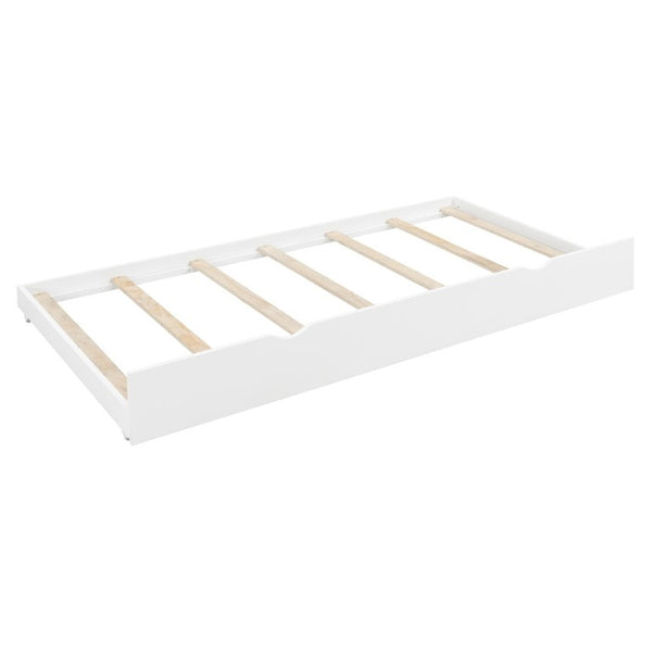 English Elm Queen Platform Bed Spindle Headboard with Trundle and Two Under Storage Drawers White N820S00092K