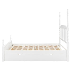 English Elm Queen Platform Bed Spindle Headboard with Trundle and Two Under Storage Drawers White N820S00092K