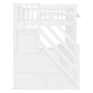 English Elm Twin Playhouse Loft Bed with LED Lighting Storage Steps and Under Cabin Cabinets White+Pink N820S00093H