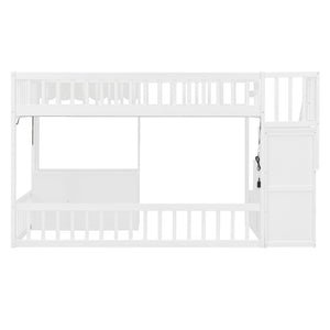 English Elm Twin Playhouse Loft Bed with LED Lighting Storage Steps and Under Cabin Cabinets White+Pink N820S00093H