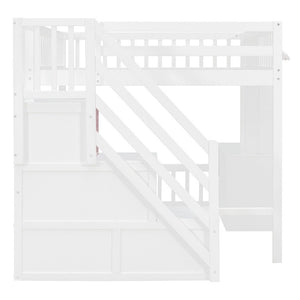 English Elm Full Size Playhouse Loft Bed with LED Lighting Storage Steps and Under Cabin White+Pink N820S00094H