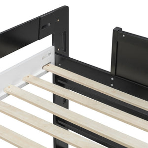 English Elm Queen Murphy Wall Bed with Hydraulic Lift Desk and Built-In Cabinet Storage White+Black 93.1 L x 40.5 W x 54.9 H N820S00095B