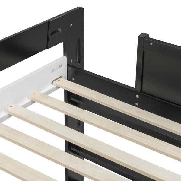 English Elm Queen Murphy Wall Bed with Hydraulic Lift Desk and Built-In Cabinet Storage White+Black 93.1 L x 40.5 W x 54.9 H N820S00095B