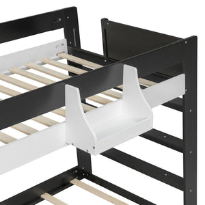English Elm Queen Murphy Wall Bed with Hydraulic Lift Desk and Built-In Cabinet Storage White+Black 93.1 L x 40.5 W x 54.9 H N820S00095B