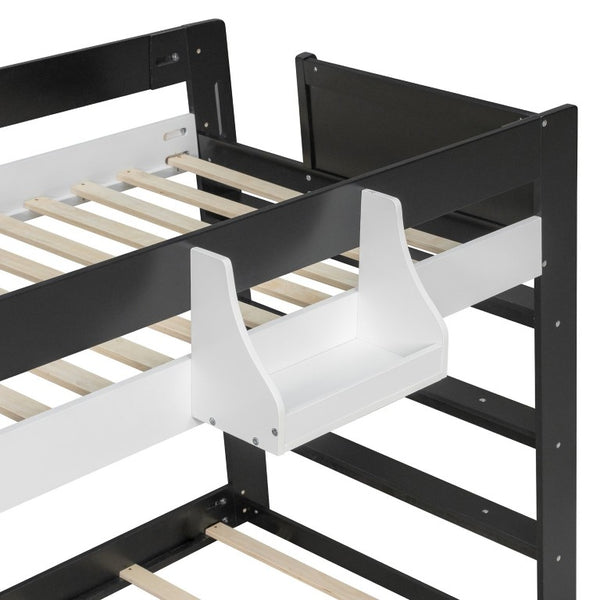 English Elm Queen Murphy Wall Bed with Hydraulic Lift Desk and Built-In Cabinet Storage White+Black 93.1 L x 40.5 W x 54.9 H N820S00095B