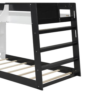 English Elm Queen Murphy Wall Bed with Hydraulic Lift Desk and Built-In Cabinet Storage White+Black 93.1 L x 40.5 W x 54.9 H N820S00095B