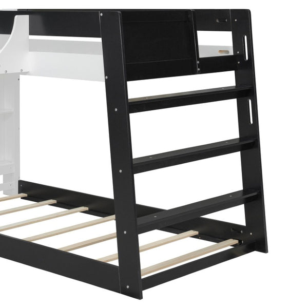 English Elm Queen Murphy Wall Bed with Hydraulic Lift Desk and Built-In Cabinet Storage White+Black 93.1 L x 40.5 W x 54.9 H N820S00095B
