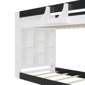 English Elm Queen Murphy Wall Bed with Hydraulic Lift Desk and Built-In Cabinet Storage White+Black 93.1 L x 40.5 W x 54.9 H N820S00095B