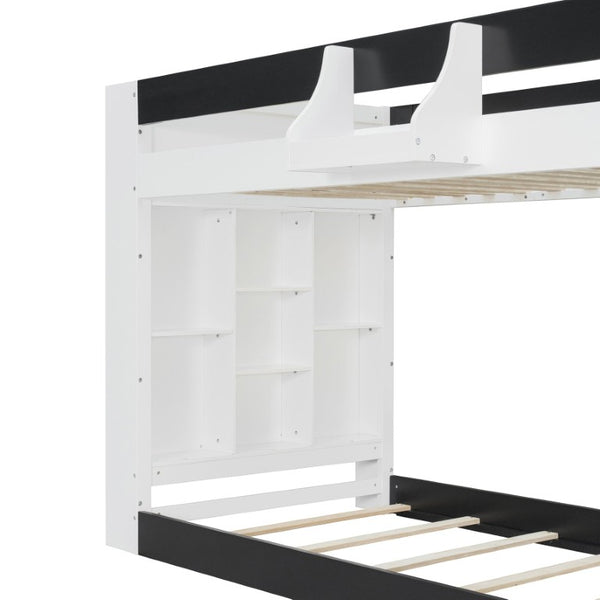 English Elm Queen Murphy Wall Bed with Hydraulic Lift Desk and Built-In Cabinet Storage White+Black 93.1 L x 40.5 W x 54.9 H N820S00095B