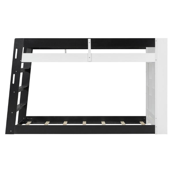 English Elm Queen Murphy Wall Bed with Hydraulic Lift Desk and Built-In Cabinet Storage White+Black 93.1 L x 40.5 W x 54.9 H N820S00095B