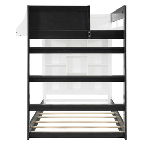 English Elm Queen Murphy Wall Bed with Hydraulic Lift Desk and Built-In Cabinet Storage White+Black 93.1 L x 40.5 W x 54.9 H N820S00095B
