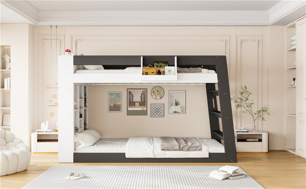 English Elm Queen Murphy Wall Bed with Hydraulic Lift Desk and Built-In Cabinet Storage White+Black 93.1 L x 40.5 W x 54.9 H N820S00095B