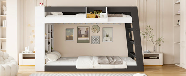 English Elm Queen Murphy Wall Bed with Hydraulic Lift Desk and Built-In Cabinet Storage White+Black 93.1 L x 40.5 W x 54.9 H N820S00095B