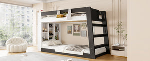 English Elm Queen Murphy Wall Bed with Hydraulic Lift Desk and Built-In Cabinet Storage White+Black 93.1 L x 40.5 W x 54.9 H N820S00095B
