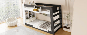 English Elm Queen Murphy Wall Bed with Hydraulic Lift Desk and Built-In Cabinet Storage White+Black 93.1 L x 40.5 W x 54.9 H N820S00095B