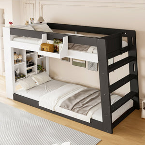 English Elm Queen Murphy Wall Bed with Hydraulic Lift Desk and Built-In Cabinet Storage White+Black 93.1 L x 40.5 W x 54.9 H N820S00095B