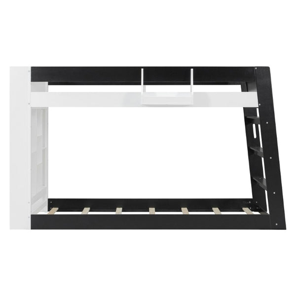 English Elm Queen Murphy Wall Bed with Hydraulic Lift Desk and Built-In Cabinet Storage White+Black 93.1 L x 40.5 W x 54.9 H N820S00095B