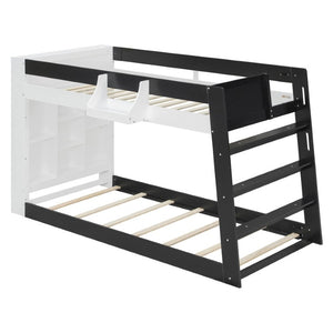 English Elm Queen Murphy Wall Bed with Hydraulic Lift Desk and Built-In Cabinet Storage White+Black 93.1 L x 40.5 W x 54.9 H N820S00095B